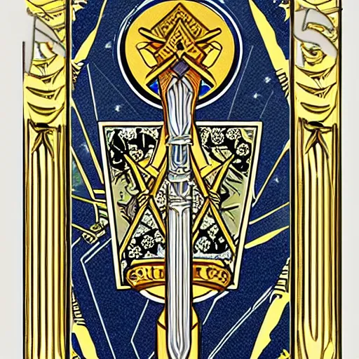 Prompt: ace of swords gold inlay diamonds tarot detailed illlustration 8 k