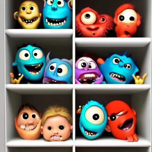 Image similar to monsters in my closet, pixar style, scary, frightening