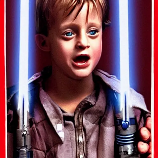 Prompt: Kevin McCallister if he had a lightsaber