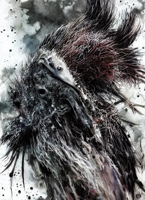 Prompt: goth emu, watercolor, dramatic lighting, cinematic, establishing shot, extremely high detail, foto realistic, cinematic lighting, pen and ink, intricate line drawings, by Yoshitaka Amano, Ruan Jia, Kentaro Miura, Artgerm, post processed, concept art, artstation, matte painting, style by eddie mendoza, raphael lacoste, alex ross