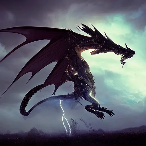 Prompt: Stunning photo of a lightning breathing dragon, cinematic