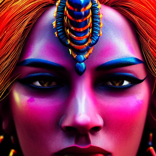 Prompt: a closeup photorealistic photograph of shiva. film still, vibrant colors. this 4 k hd image is trending on artstation, featured on behance, well - rendered, extra crisp, features intricate detail, epic composition and the style of unreal engine.