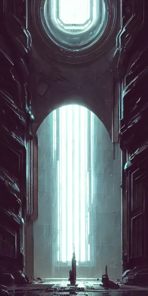 Image similar to hyper realistic ornate sci - fi double door by maciej kuciara, darek zabrocki, well - lit