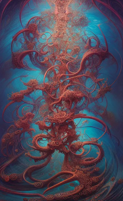 Prompt: a whirlwind of souls rushing inside the metaverse, gorgeous, great barrier reef, intricate, in the style of james jean, brian froud, zdzisław beksinski, hyperdetailed, sharp focus, intricate concept art, digital painting, ambient lighting, 1 6 k, trending on artstationhq, hyper quality