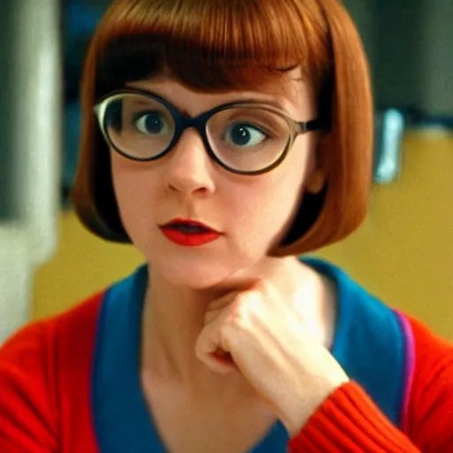 Prompt: Velma as a protagonist in a Wes Anderson film