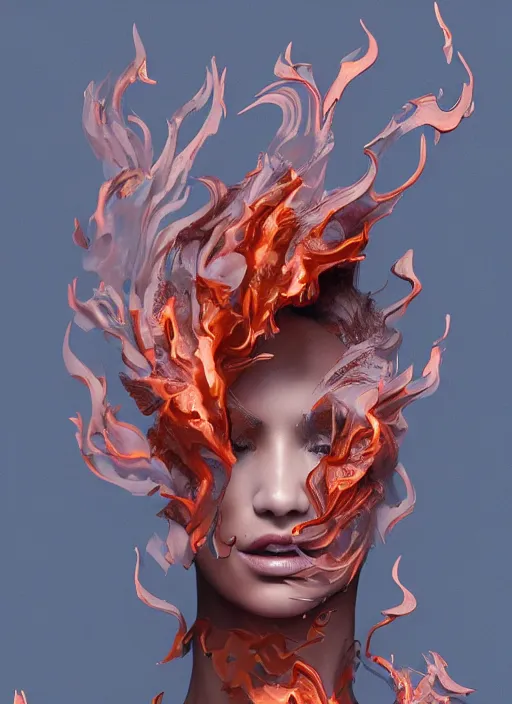 Image similar to sculpture made of flame, portrait, female, future, torch, fire, harper's bazaar, vogue, fashion magazine, intricate, concept art, close up, ornate, luxury, elite, elegant, trending on artstation, by ruan jia, by Kenneth Willardt, by ross tran, by WLOP, by Andrei Riabovitchev,