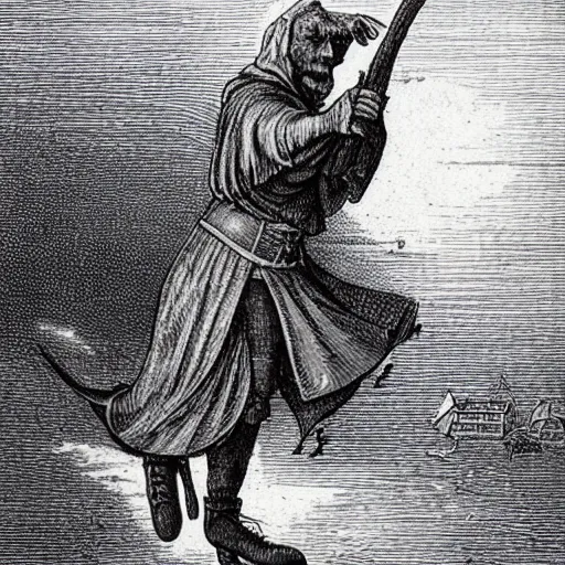 Prompt: medieval wizard figure skating by gustave dore