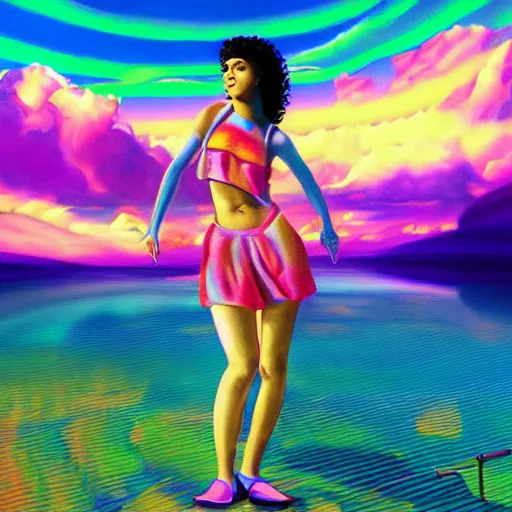 Prompt: a highly detailed and realistic concept art of young Monica Carvalho in a vaporwave artwork composition, Windows98 logo, 8k, intricate, pastel colors