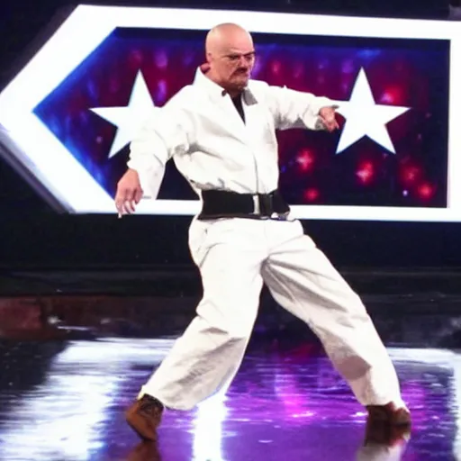 Image similar to walter white breakdancing on america's got talent