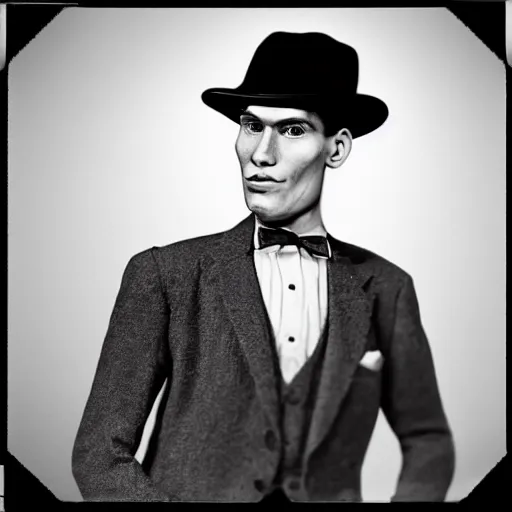 Image similar to A photograph portrait of Jerma985 wearing a suit with and fedora in the 1950s, taken in the early 1950s, grainy, taken on a 1950s Kodak Camera, realistic, hyperrealistic, very realistic, highly detailed, very detailed, extremely detailed, detailed, digital art, trending on artstation