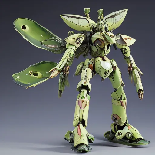 Image similar to futuristic nuphar japonica mecha spatterdock body, sepals forming helmet, floral details, nuphar, 8 k hd resolution, barbatos gundam with floral inlay, bandai box art, star wars, makoto kobayashi, frank gehry, raymond swanland