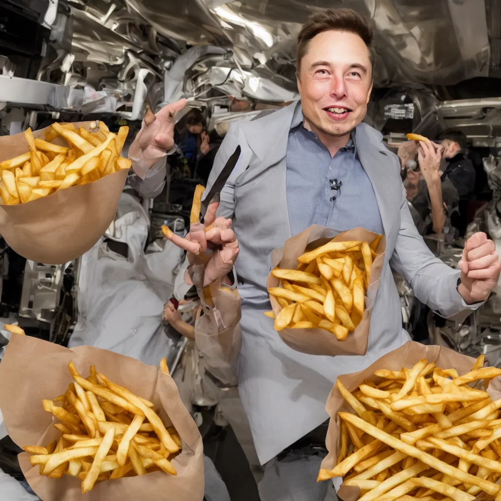 Image similar to elon musk inside a bag of french fries