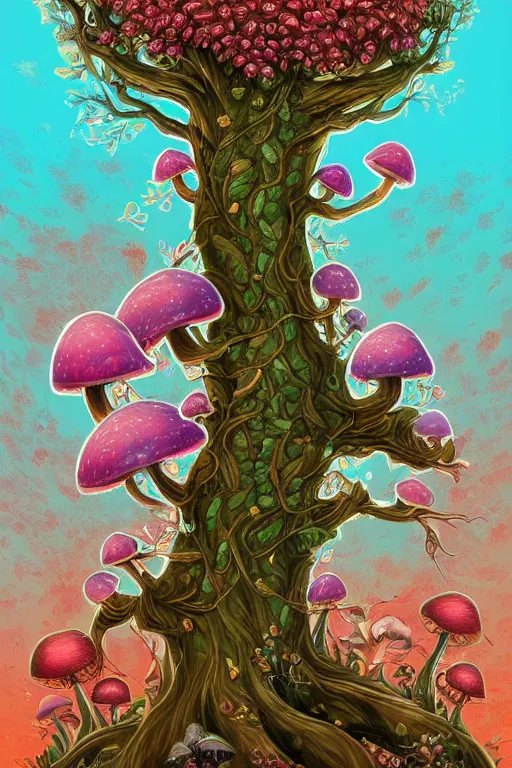 Prompt: a beautiful digital illustration painting of a detailed fantasy tree trunk and roots, mushroom, flowers by benoit b. mandelbrot, jeremiah ketner 8 k resolution trending on artstation concept art digital illustration