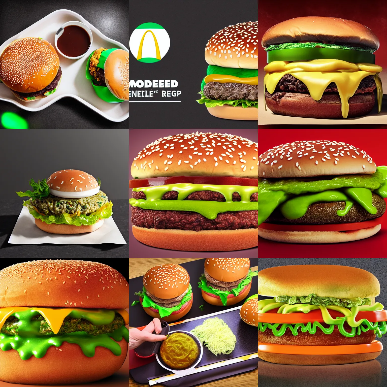 Prompt: McDonalds new Moldy Stinky Slime Burger, food photography