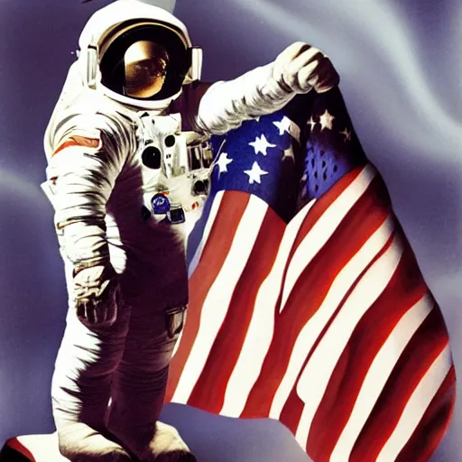 Image similar to astronaut photo of shrek in space suit holding helmet, American flag in background, photorealistic, portrait