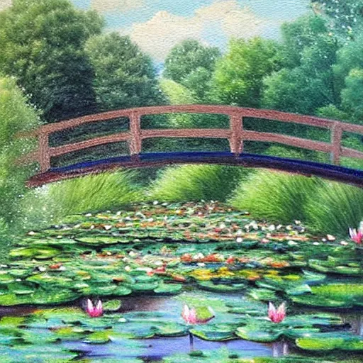 Image similar to A beautiful painting of a waterlily pond, resin pond