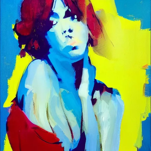 Prompt: in the style of a lit with a bright flash that gives the young subjects the appearance of having been the unsuspecting subjects of late night polaroid snapshots, a drape female figure study, by ashley wood, yoji shinkawa, 6 0's french movie poster, french impressionism, vivid colors, palette knife and wide brush strokes