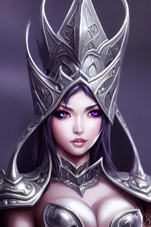 Image similar to sakimi chan, silver fantasy armor, detailed face, tony sart