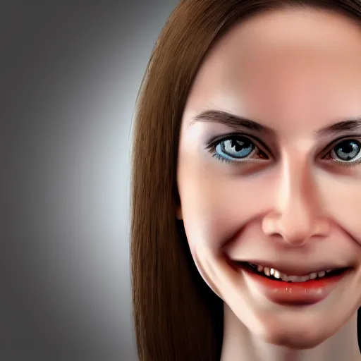 Prompt: a manically smiling female human face with hypnotizing eyes staring at the camera, uncanny valley, disturbing, weird,