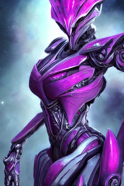 Prompt: cinematic bust shot, hyperdetailed elegant beautiful stunning giant robot mecha hot female goddess dragon, sharp spines, sharp metal ears, smooth purple eyes, smooth fuschia skin, smooth silver armor, nebula size, space, epic proportions, epic scale, warframe fanart, macro giantess, furry art, dragon art, goddess art, giantess art, furaffinity, octane