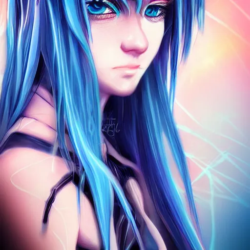 Prompt: anime cyberpunk blue - eyed girl portrait portrait beautiful plants face composite image by photoshop digital art trending on behance illustration