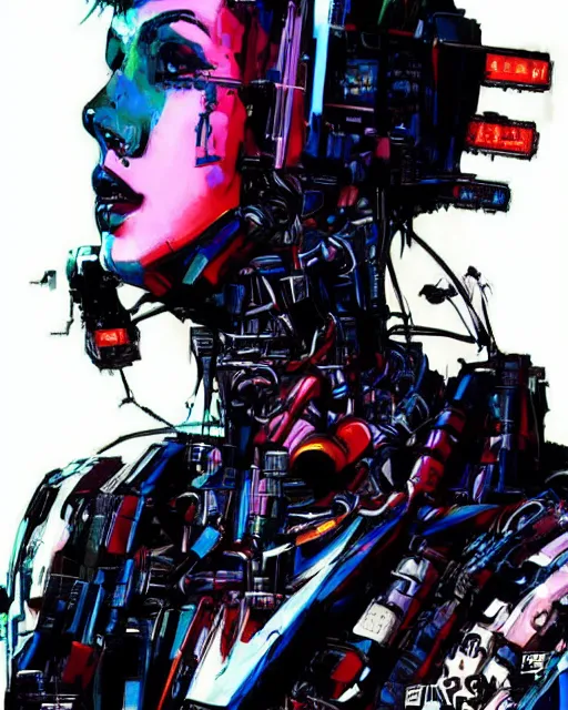 Image similar to portrait of cyberpunk millie bobby brown as a robot by yoji shinkawa