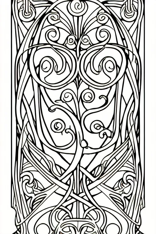 Prompt: vector images, art nouveau border designs, smooth lines, strong outline, coloring book outline