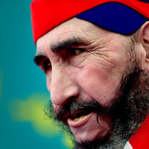 Image similar to award - winning promotional close - up photograph of fidel castro wearing a tight gymnastics uniform, olympics, 8 k, 4 k, high quality, hyperdetailed