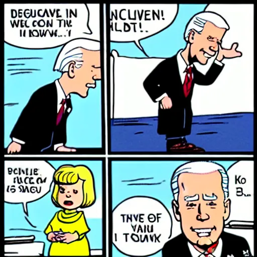 Prompt: a cartoon of joe biden as lucy pulling away the nuclear football before trump as charlie brown can kick it, cartoon in the style of peanuts by charles schulz