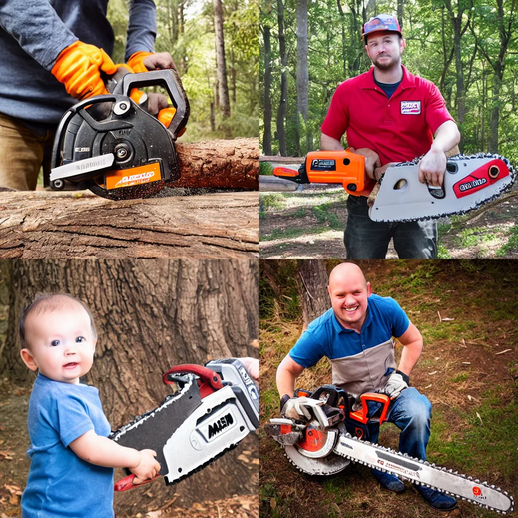 Prompt: Professional photo of Baby\'s First Chainsaw.