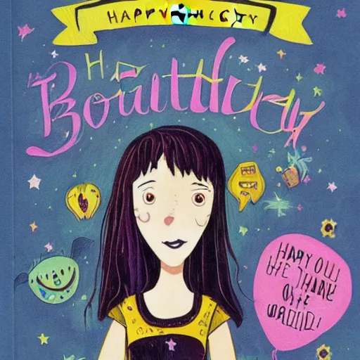 Image similar to happy birthday beautiful worrier girl, book cover by Neil Gaiman