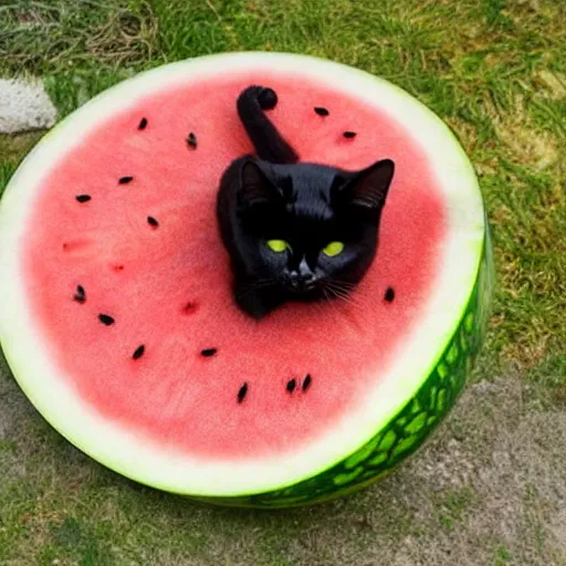 Image similar to a perfect hybrid fusion of the flesh : cat mixed with watermelon mixed with bee mixed with cat mixed with watermelon mixed with bee mixed with cat