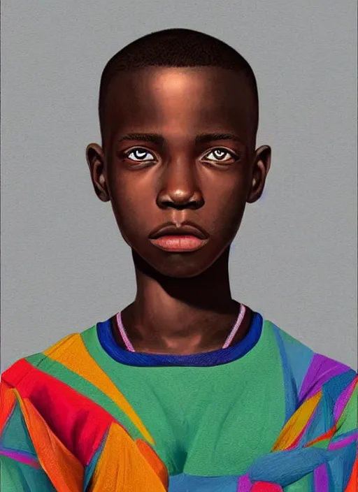 Prompt: colourful upper half portrait of an african boy - art by aya takano, highly detailed, digital painting, illustration, smooth, sharp focus, intricate, symmetry, pinterest, behance, artstation