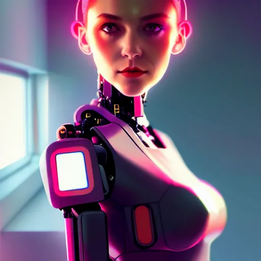 Prompt: a humanoid robot woman with integrated cybernetic modifications, cyberpunk art by ilya kuvshinov, trending on cgsociety, computer art, ilya kuvshinov, artstation hd, artstation hq