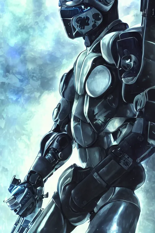 Image similar to cyber cyborg ninja mask helmet metal gear solid artic suit swat commando, global illumination ray tracing hdr fanart arstation by sung choi and eric pfeiffer and gabriel garza and casper konefal, a spectacular view cinematic rays of sunlight comic book illustration, by john kirby