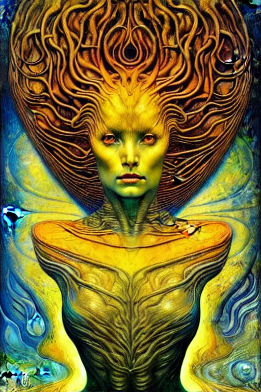 Image similar to Atypical Alien by Karol Bak, Jean Delville, William Blake, Gustav Klimt, and Vincent Van Gogh, visionary