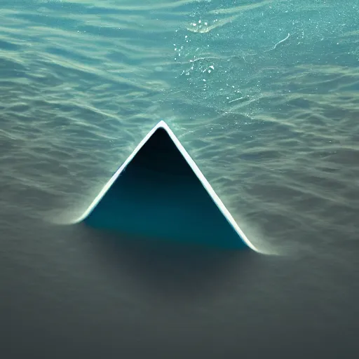 Image similar to water artwork manipulation inside the shape of an upside - down triangle on the ocean water, ray tracing, realistic water, focus, long shot, 8 k resolution, cinematic, water art photoshop