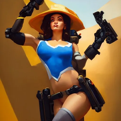 Image similar to greg manchess portrait painting of april o'neil as overwatch character, medium shot, asymmetrical, profile picture, organic painting, sunny day, matte painting, bold shapes, hard edges, street art, trending on artstation, by huang guangjian and gil elvgren and sachin teng