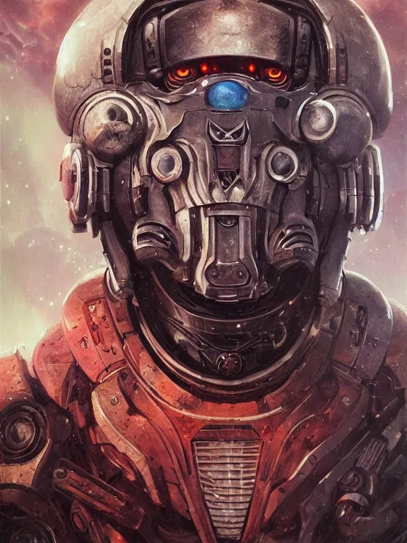 Prompt: art portrait of a space marine ,8k,by tristan eaton,Stanley Artgermm,Tom Bagshaw,Greg Rutkowski,Carne Griffiths, Ayami Kojima, Beksinski, Giger,trending on DeviantArt,face enhance,hyper detailed,minimalist,cybernetic, android, blade runner,full of colour,