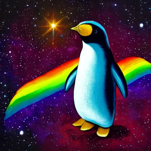 Image similar to rainbow cosmic penguin