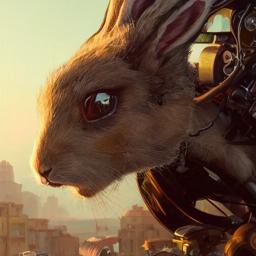 Image similar to highly detailed portrait of a biker rabbit in gta v, stephen bliss, unreal engine, fantasy art by greg rutkowski, loish, rhads, ferdinand knab, makoto shinkai and lois van baarle, ilya kuvshinov, rossdraws, tom bagshaw, global illumination, radiant light, detailed and intricate environment