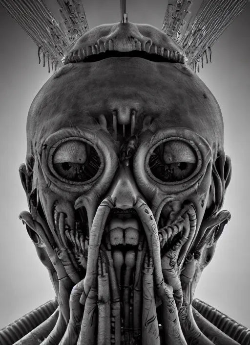Prompt: catatonic schizophrenic, macabre, claustrophobia, by h. r. giger, by ed schaap, depth of field, 2 0 0 mm lens, motion blur, high quality 3 d render, cgsociety