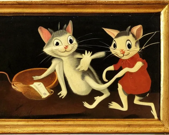 Prompt: a 1 6 0 0 s painting of tom and jerry