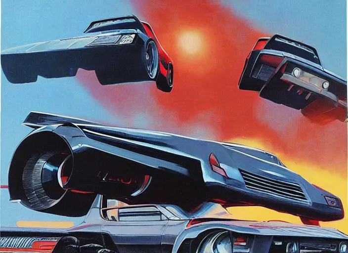 Image similar to ( ( ( ( ( 1 9 8 2 pontiac trans am, car concept art, sci - fi illustration, painting, in the style of speed racer ) ) ) ) ) by vincent di fate and john berkey and knight rider and speed racer!!!!!!!