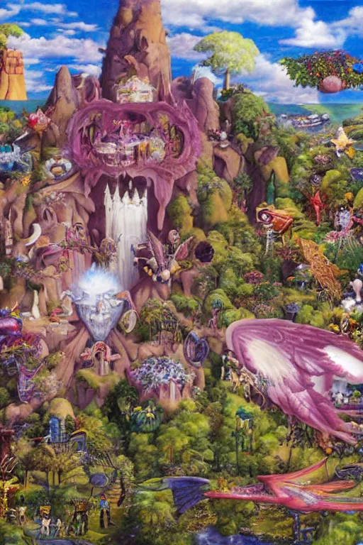 Prompt: an airbrush painting of an elaborate hidden object scene in digimon world ( 2 0 0 0 ) by destiny womack, gregoire boonzaier, harrison fisher, richard dadd