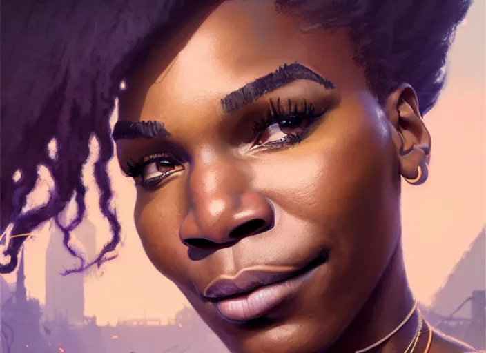 Image similar to highly detailed portrait of serena williams, unreal engine, fantasy art by greg rutkowski, loish, rhads, ferdinand knab, makoto shinkai and lois van baarle, ilya kuvshinov, rossdraws, tom bagshaw, global illumination, radiant light, detailed and intricate environment