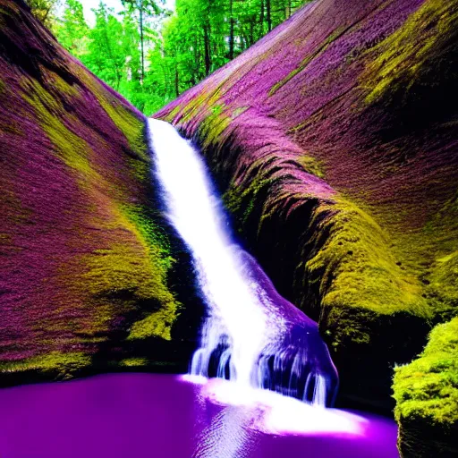 Image similar to photo of a real-life purple fjord waterfall