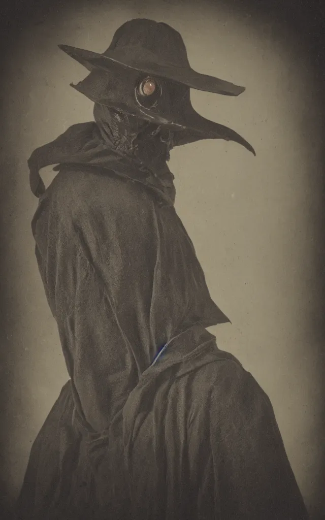 Image similar to portrait of an undead mutant plague doctor, daguerreotype, studio lighting, hyperrealistic, ultra detailed