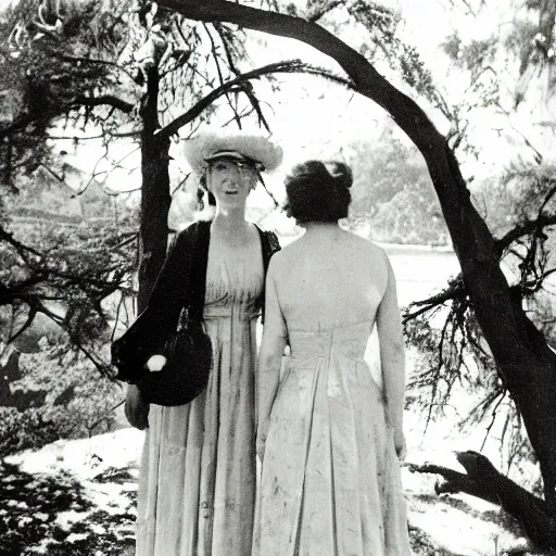 Prompt: a portrait of two beautiful 3 0 year old sisters in a scenic environment by edward steichen