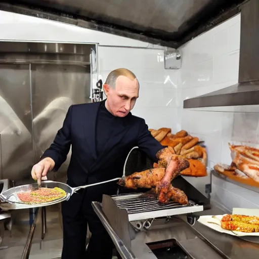 Image similar to Vladimir Putin being cooked on a rotisserie in Spain